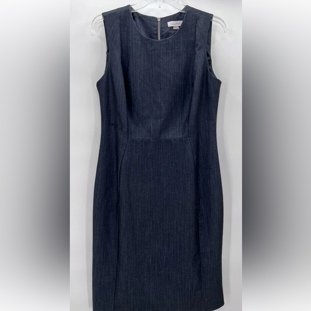 Calvin Klein Black Sleeveless Sheath Dress Size 10 Exposed Zipper Work Party